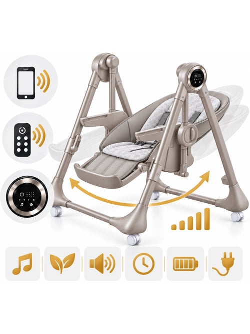 BEBE2LUXE Splity 3 en 1 – Trona evolutiva y tumbona con hamaca eléctrica (0‑36 meses) Beige - Kiabi