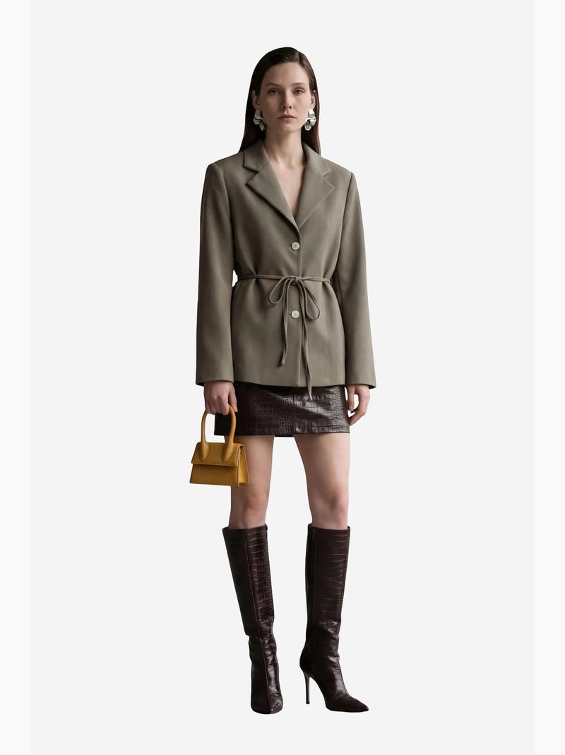 Belted crepe blazer jacket my fashion Caqui - Kiabi