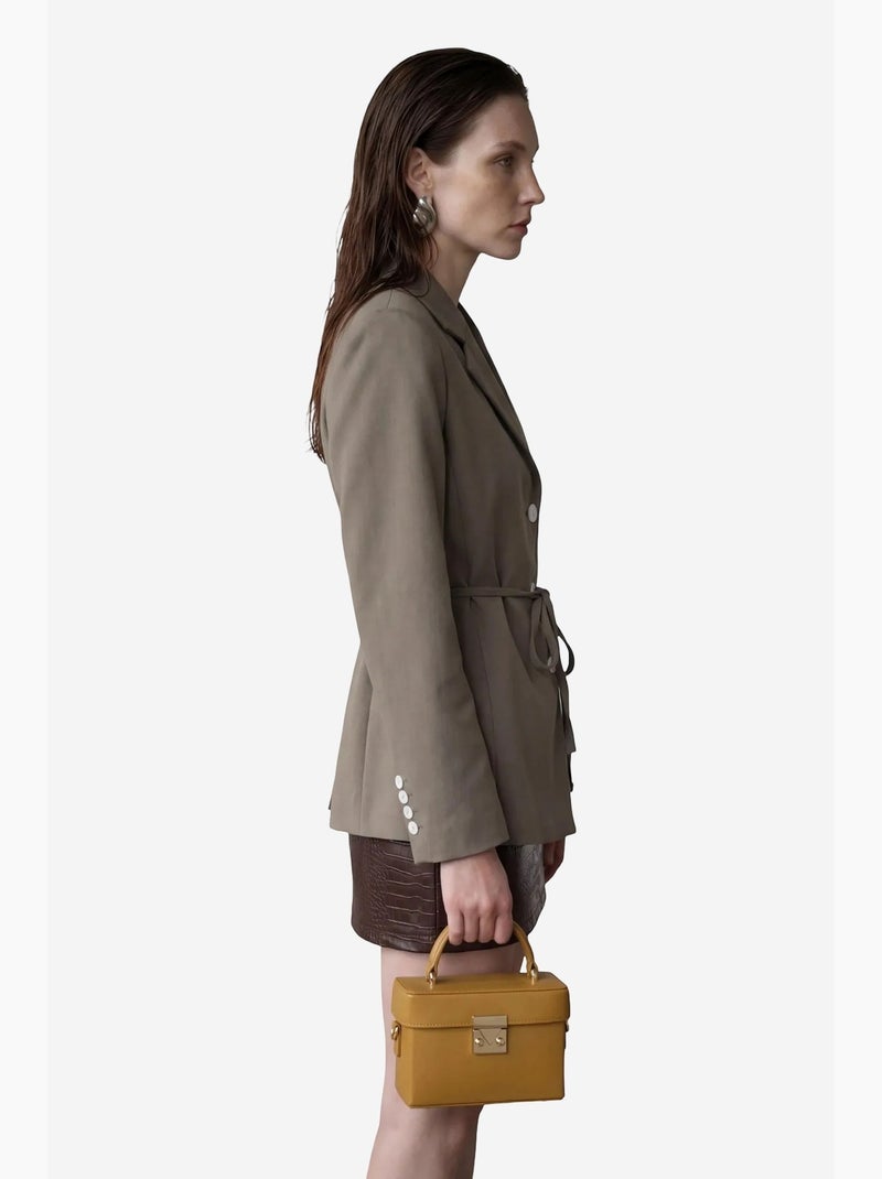 Belted crepe blazer jacket my fashion Caqui - Kiabi