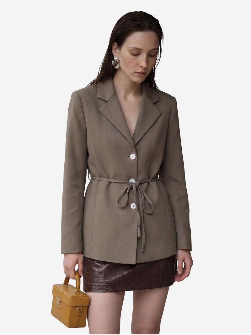 Belted crepe blazer jacket my fashion Caqui - Kiabi