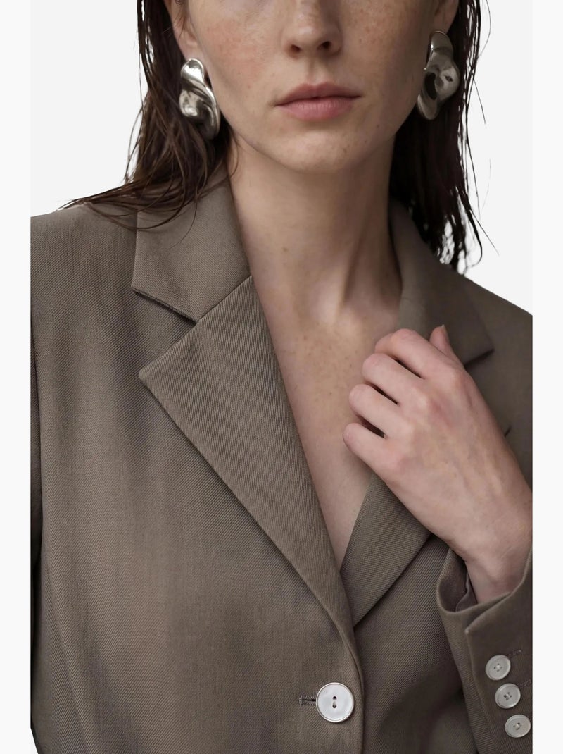 Belted crepe blazer jacket my fashion Caqui - Kiabi