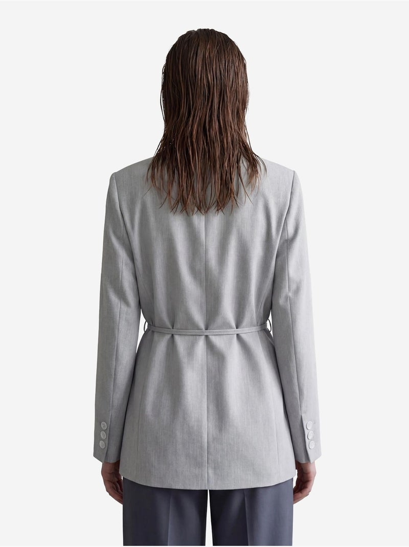 Belted crepe blazer jacket my fashion Gris - Kiabi