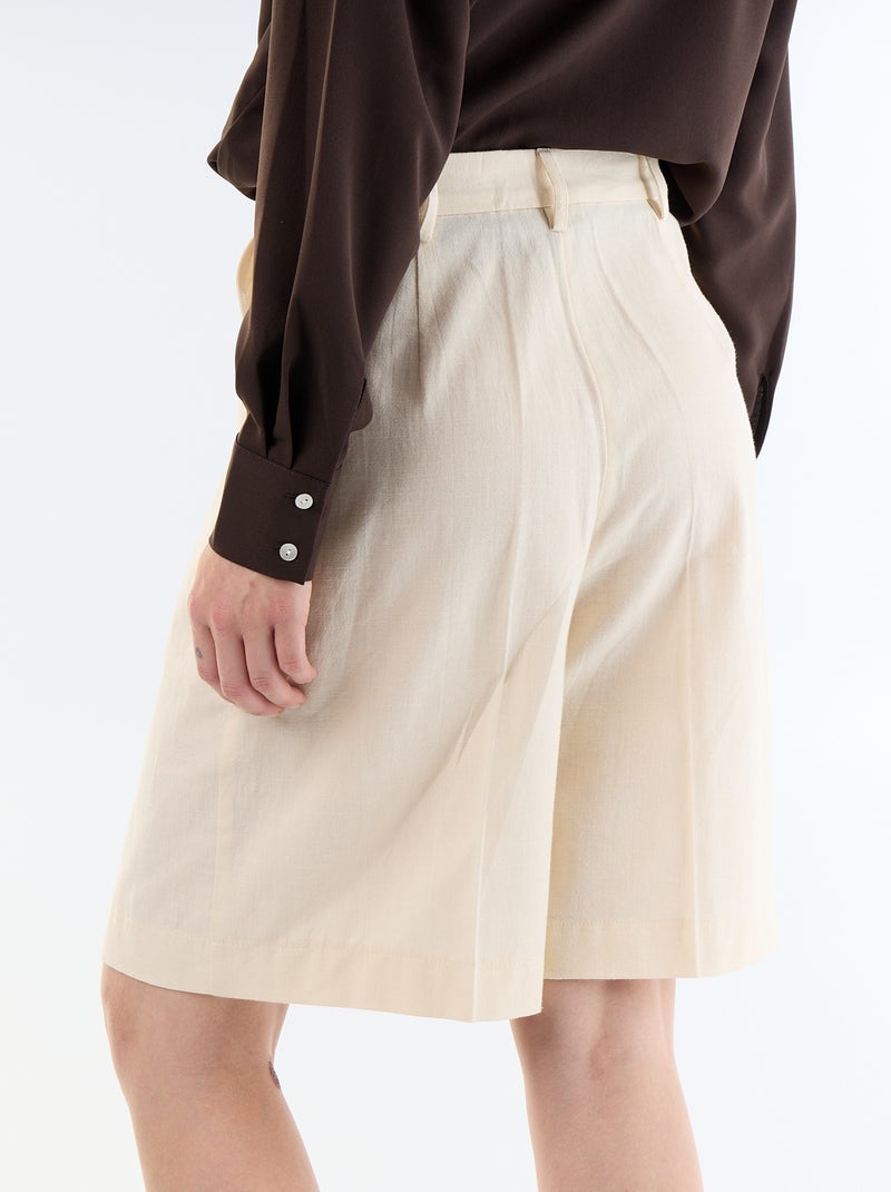 Bermuda ancha de lino mezclado con pinzas Beige - Kiabi