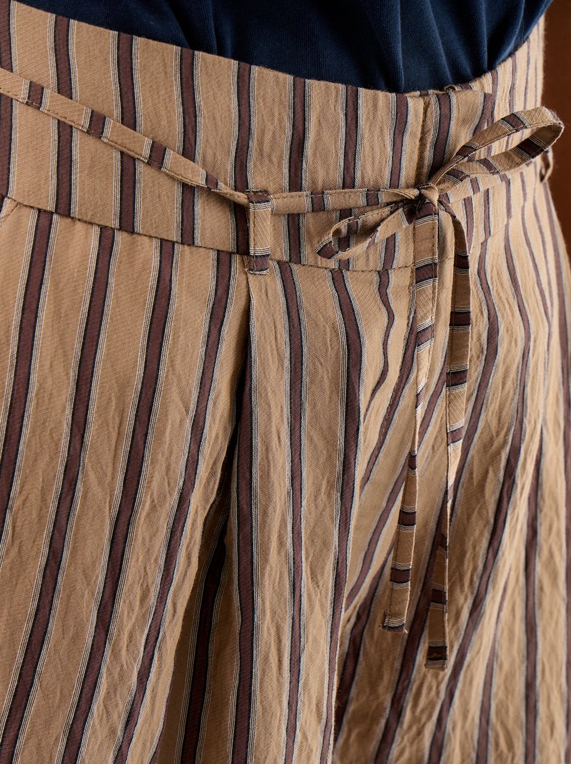 Bermuda ancha de rayas de talle alto Beige - Kiabi