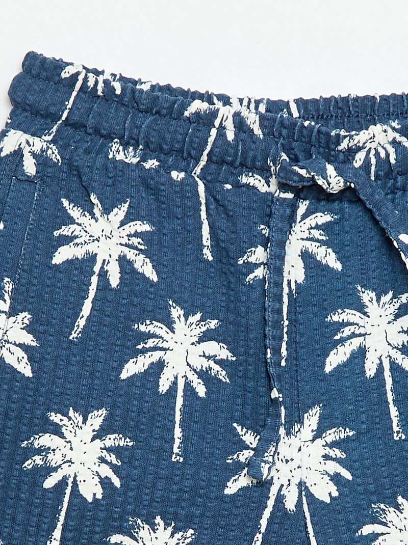 Bermuda bicolor con cintura elástica en algodón Azul - Kiabi