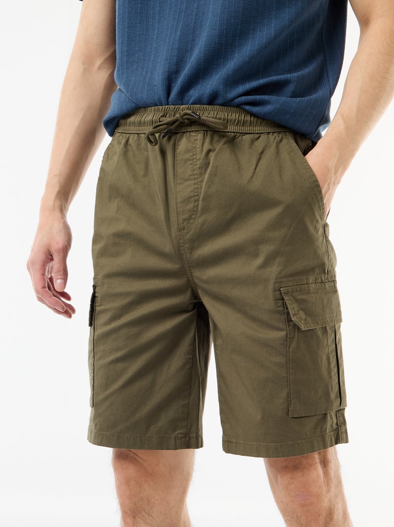 Bermuda chino en popelina con bolsillos con solapa Kaki - Kiabi