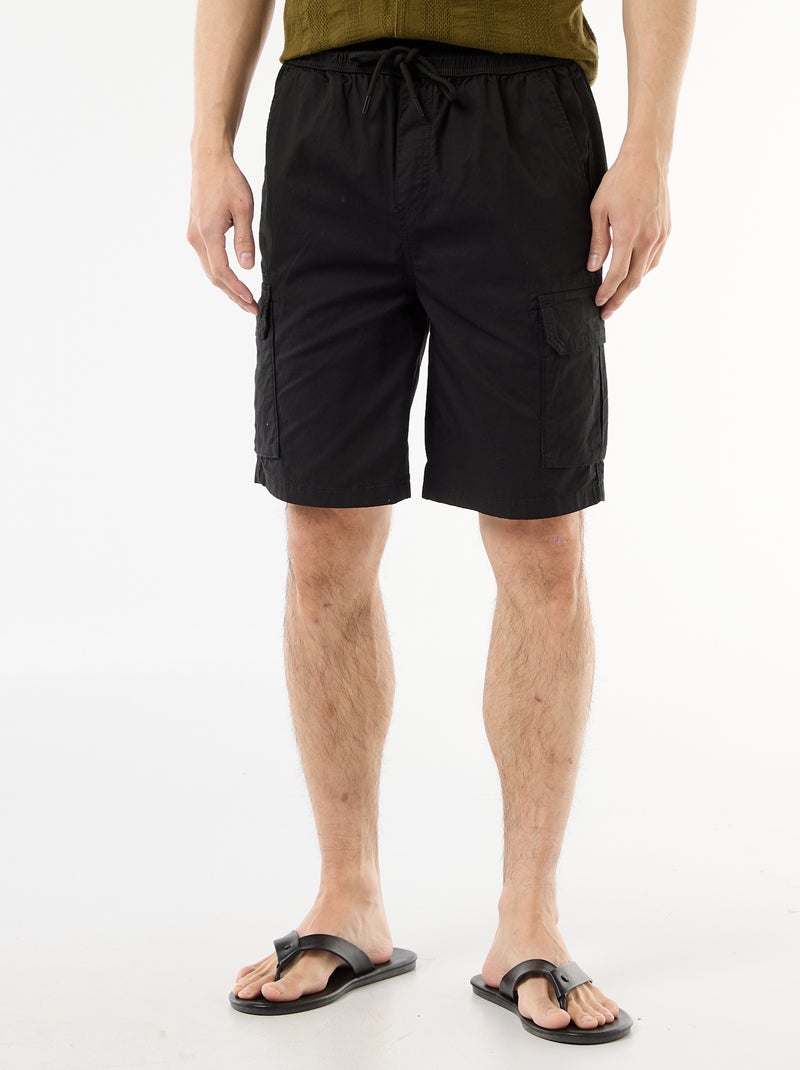 Bermuda chino en popelina con bolsillos con solapa Negro - Kiabi