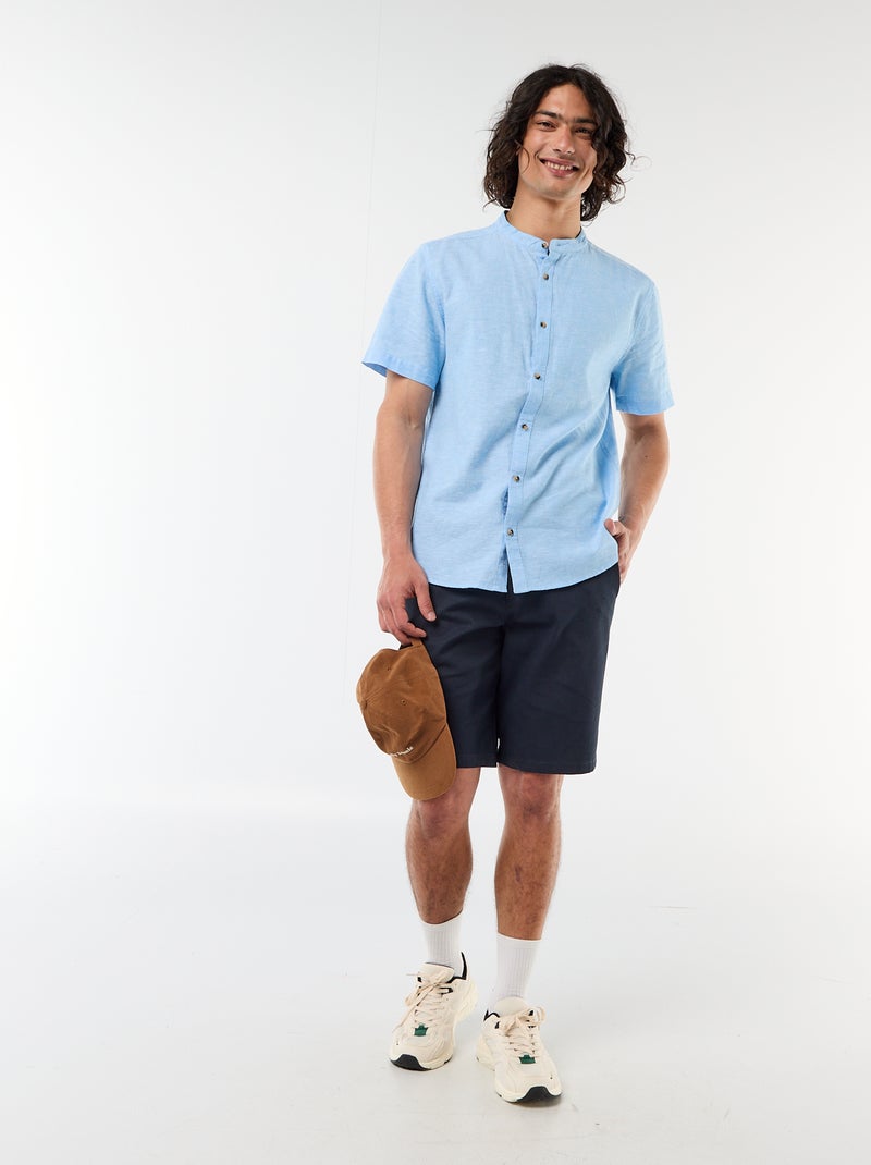 Bermuda chino liso en dobby Azul - Kiabi