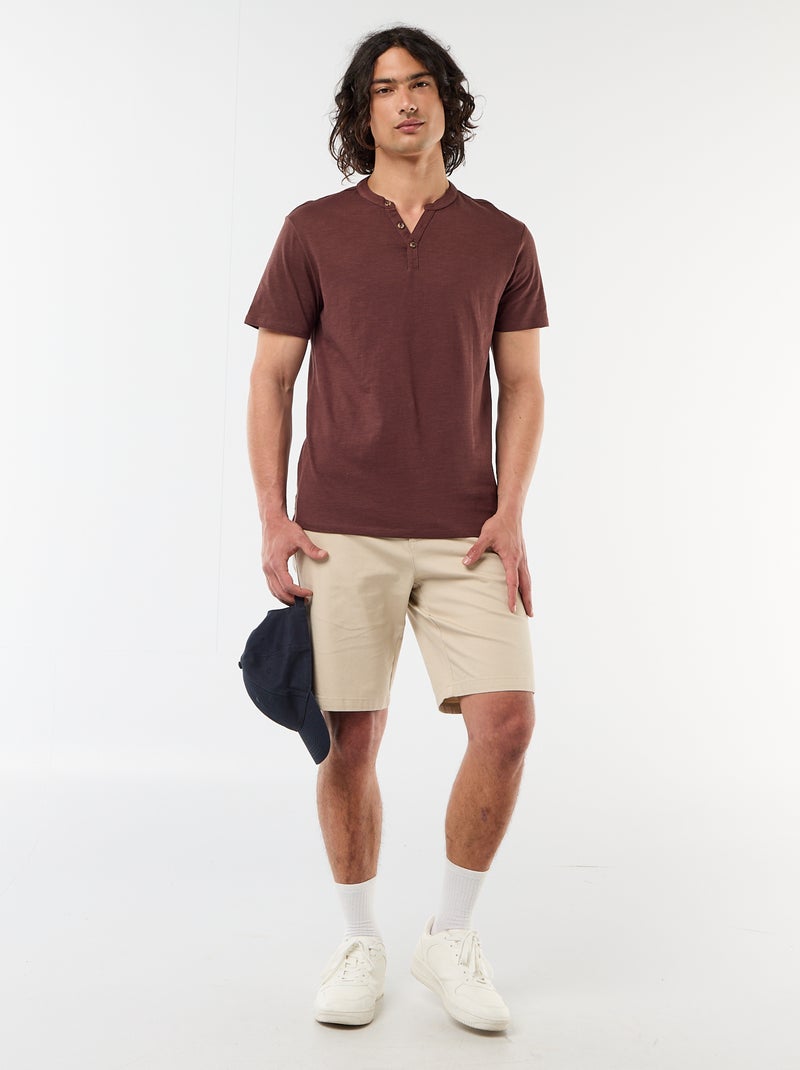 Bermuda chino liso en dobby Beige - Kiabi