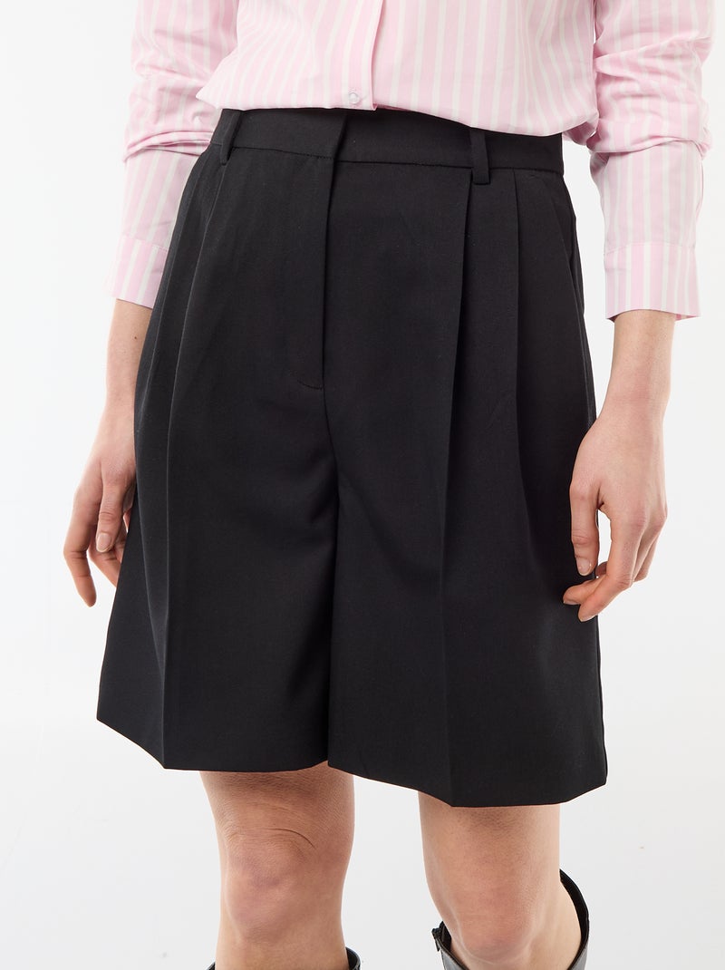 Bermuda con pinzas de tiro alto Negro - Kiabi