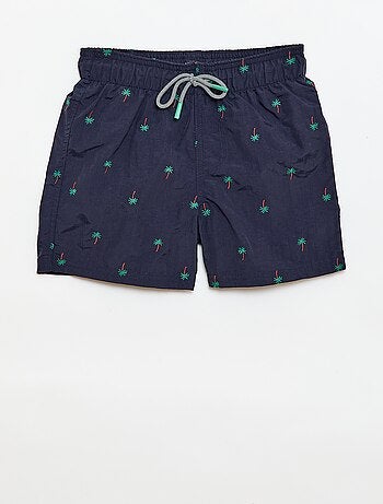Bermuda de baño estampado integral con motivos tropicales