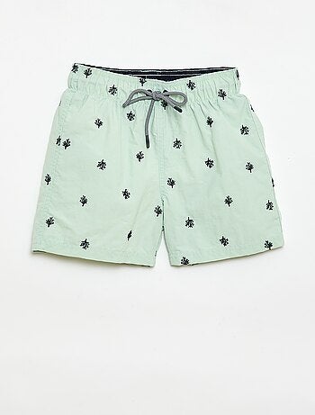 Bermuda de baño estampado integral con motivos tropicales