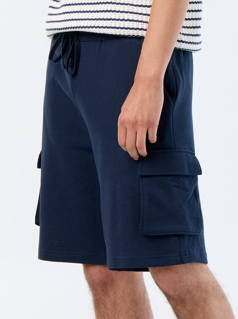 Bermuda de felpa ligera con bolsillos de solapa Azul - Kiabi