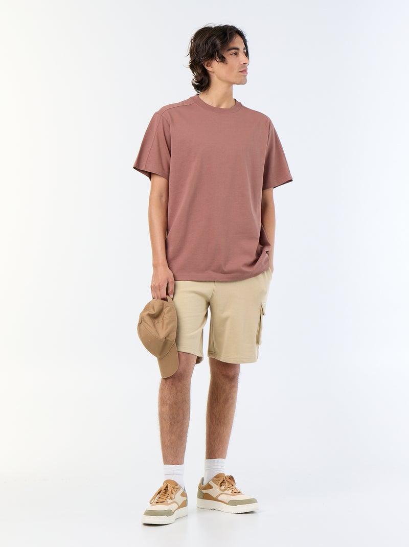 Bermuda de felpa ligera con bolsillos de solapa Beige - Kiabi