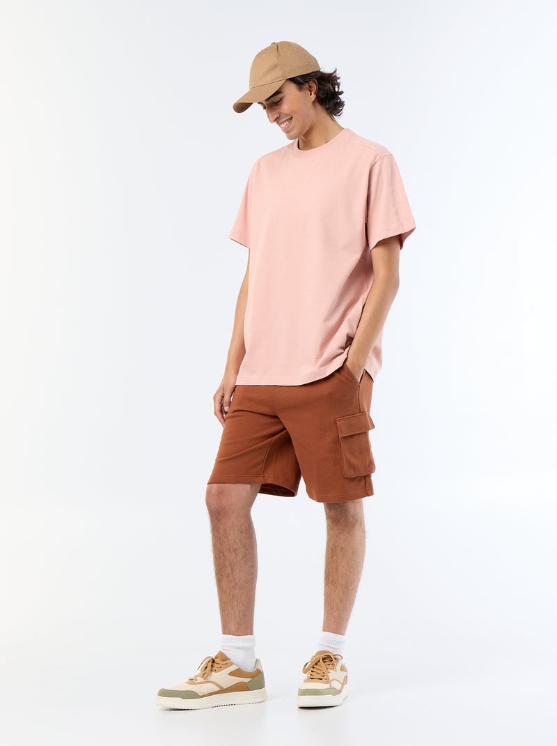Bermuda de felpa ligera con bolsillos de solapa Marron - Kiabi