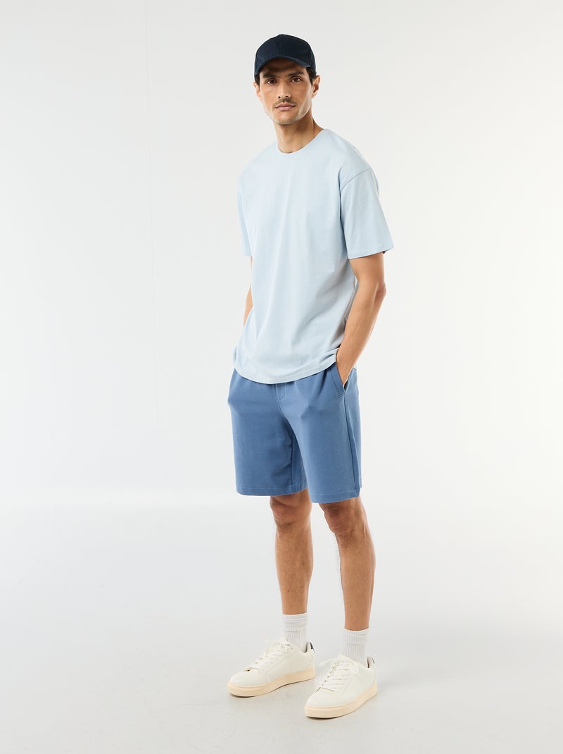 Bermuda de felpa ligera liso Azul - Kiabi