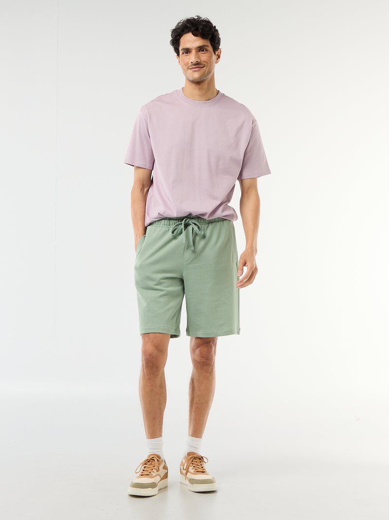 Bermuda de felpa ligera liso Verde - Kiabi