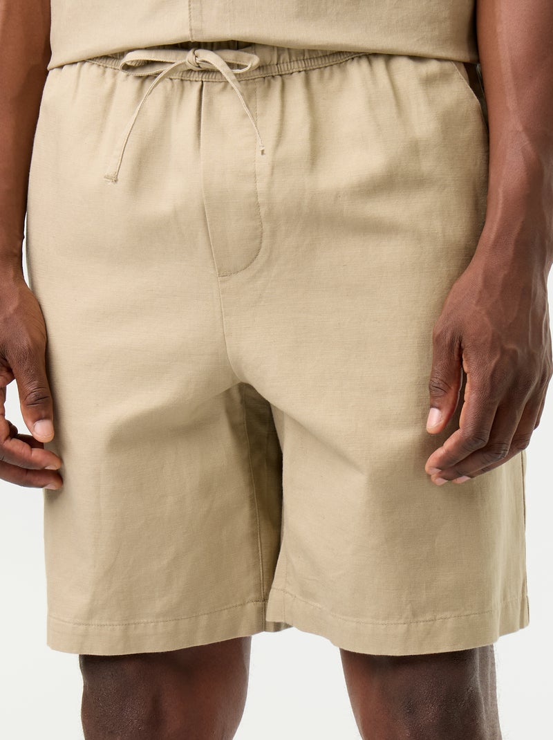 Bermuda de lino mezclado liso Beige - Kiabi