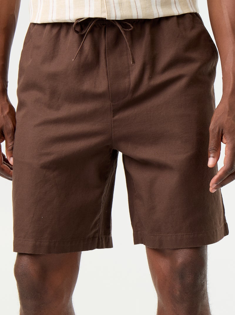 Bermuda de lino mezclado liso Marron - Kiabi