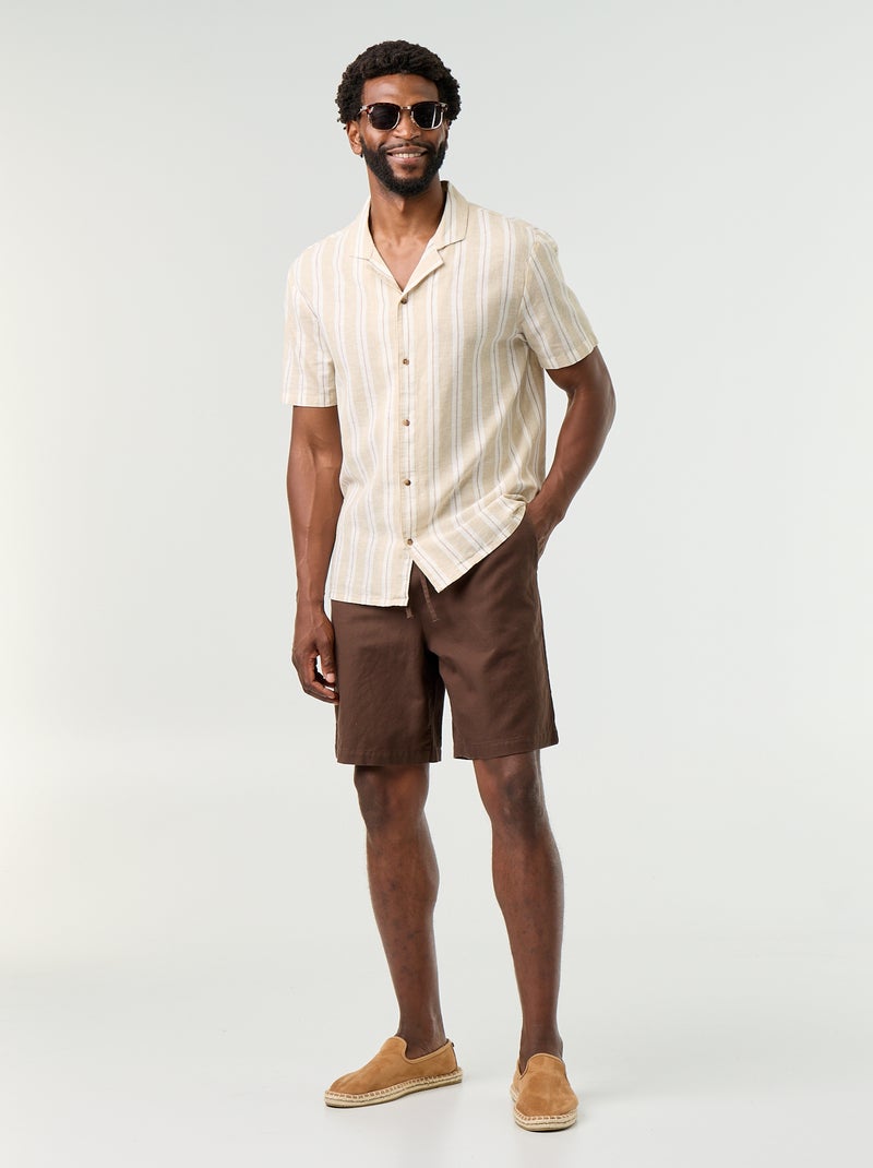 Bermuda de lino mezclado liso Marron - Kiabi