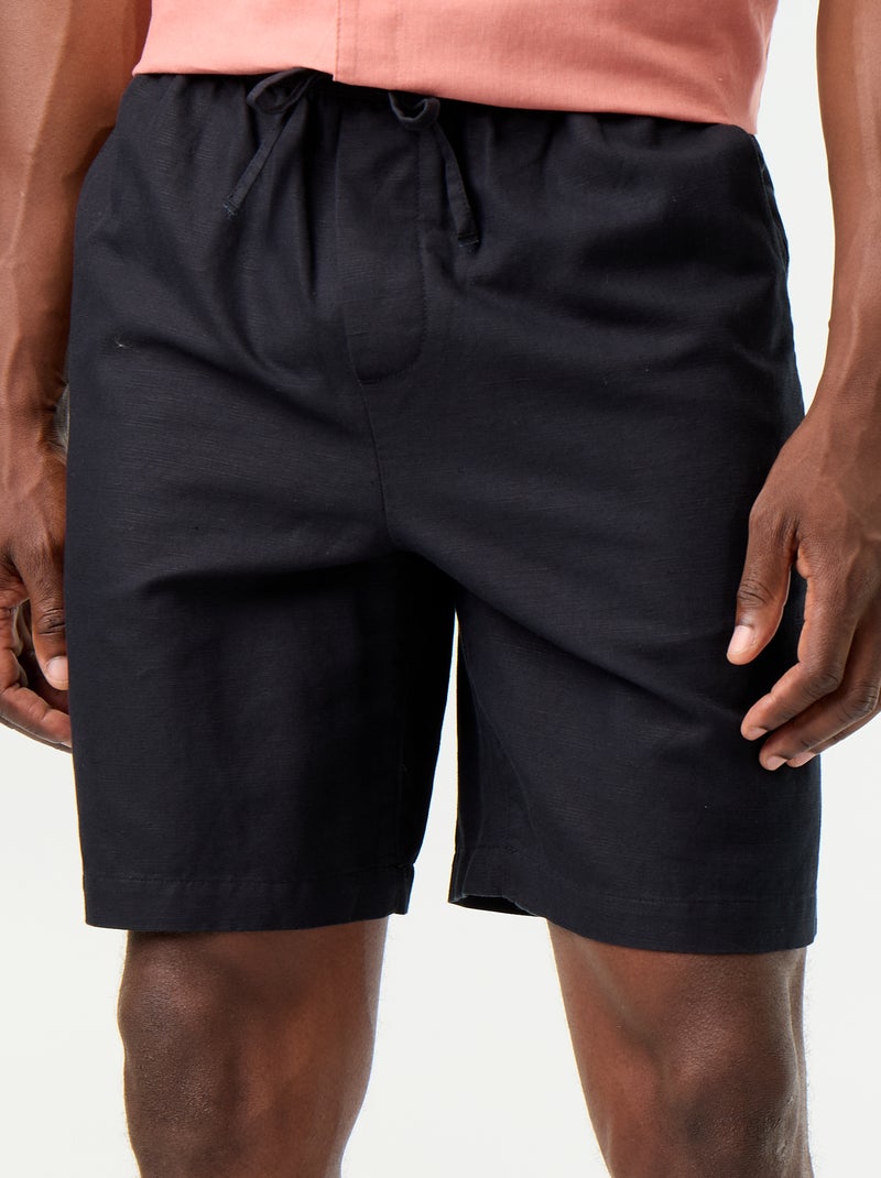 Bermuda de lino mezclado liso Negro - Kiabi