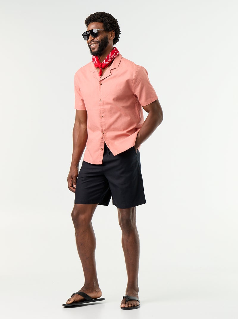 Bermuda de lino mezclado liso Negro - Kiabi