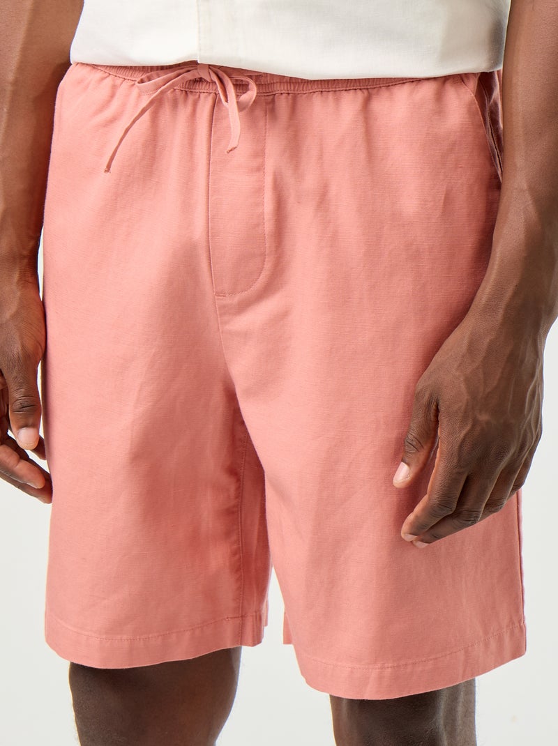 Bermuda de lino mezclado liso Rosa - Kiabi