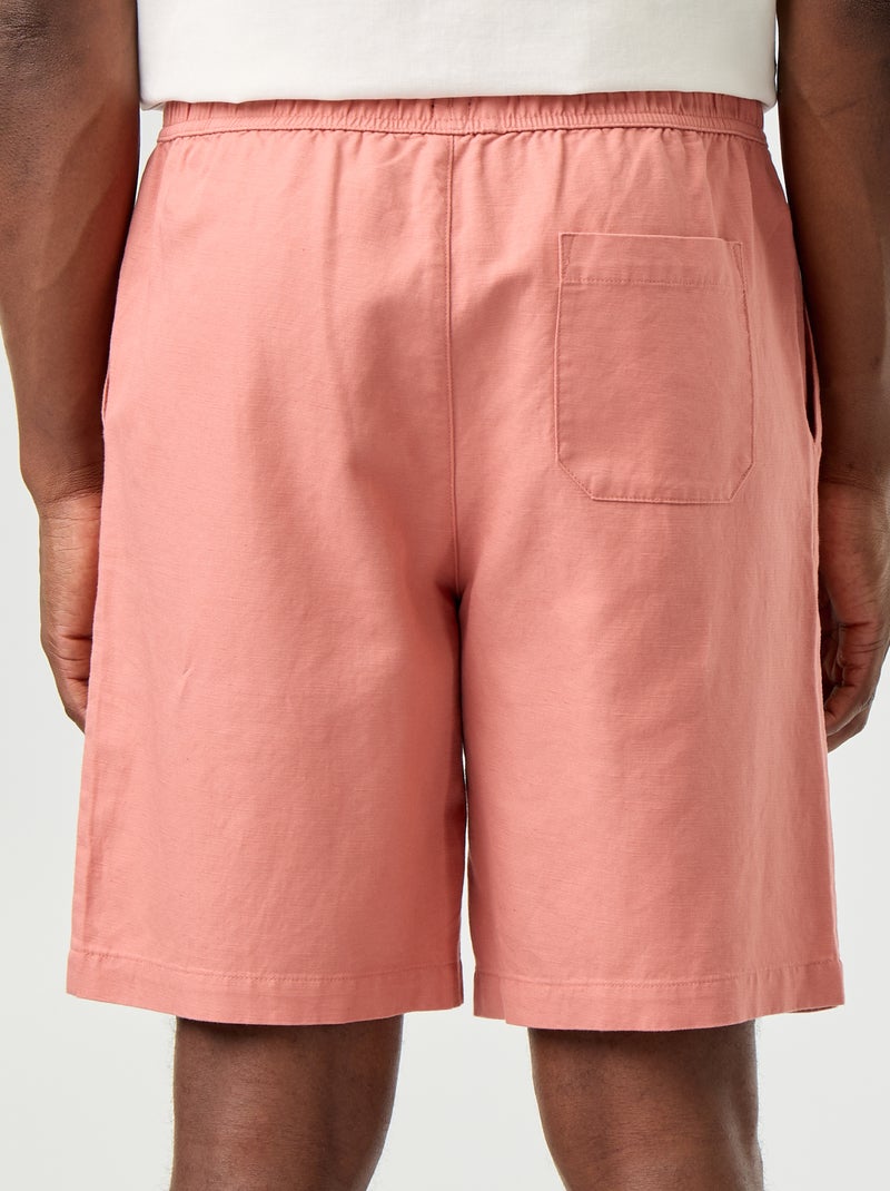 Bermuda de lino mezclado liso Rosa - Kiabi