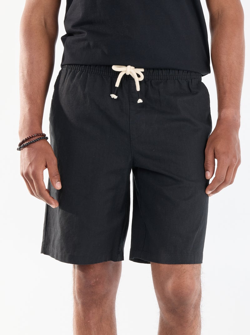 Bermuda de lino mezclado Negro - Kiabi