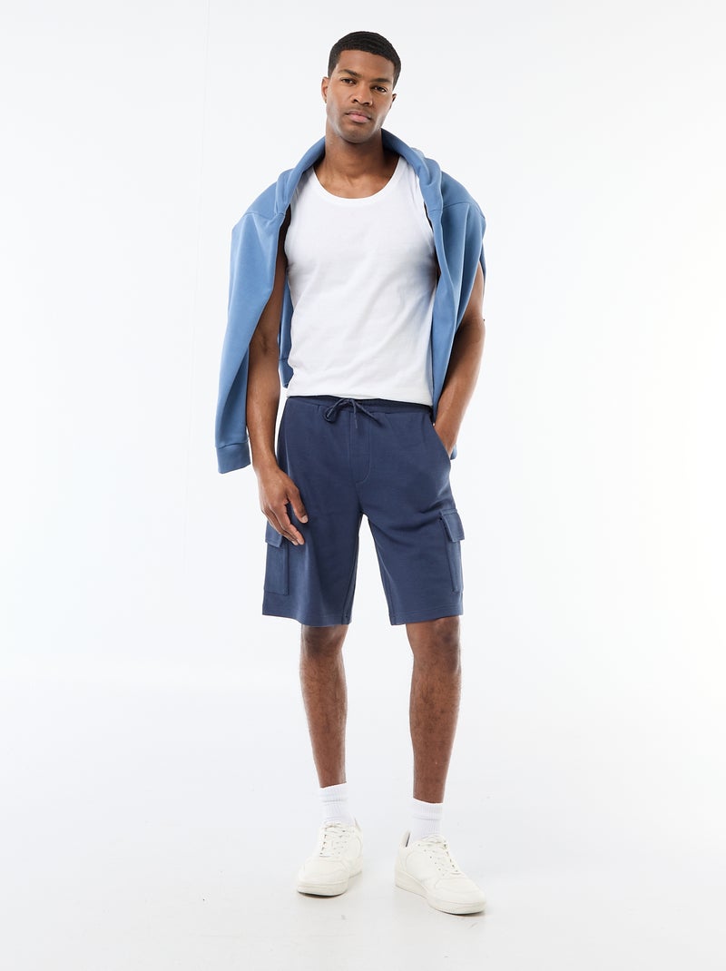 Bermuda de piqué de algodón multibolsillos Azul - Kiabi
