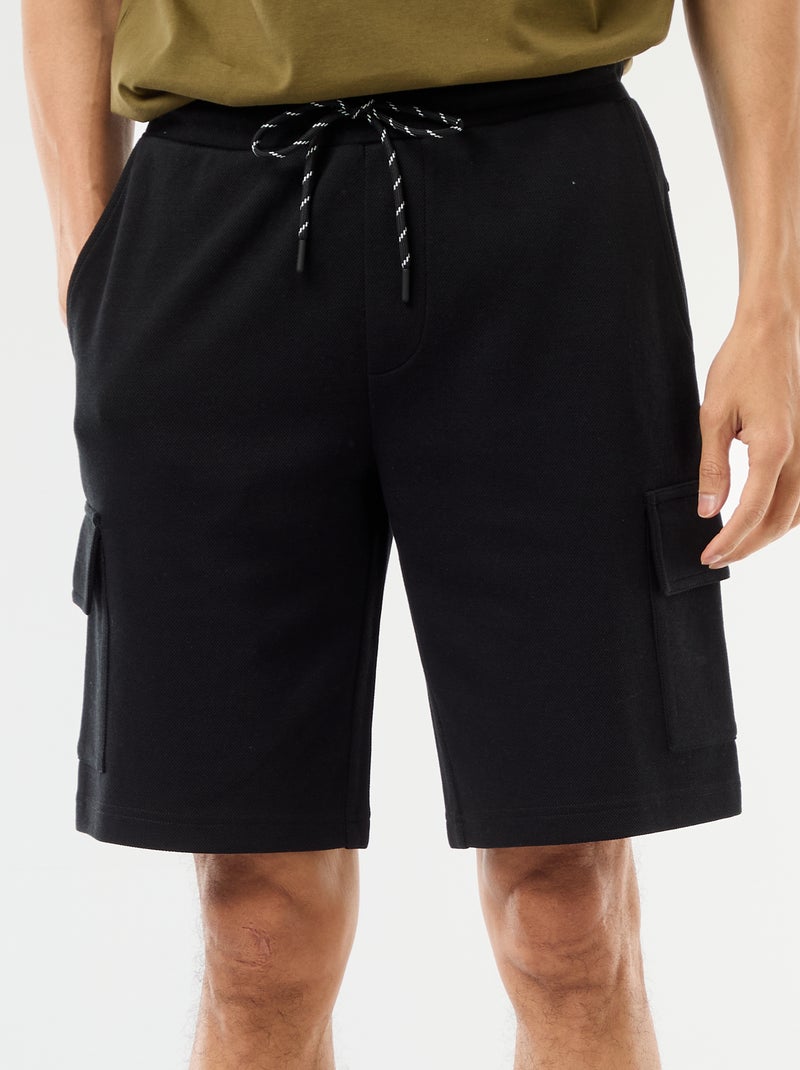 Bermuda de piqué de algodón multibolsillos Negro - Kiabi