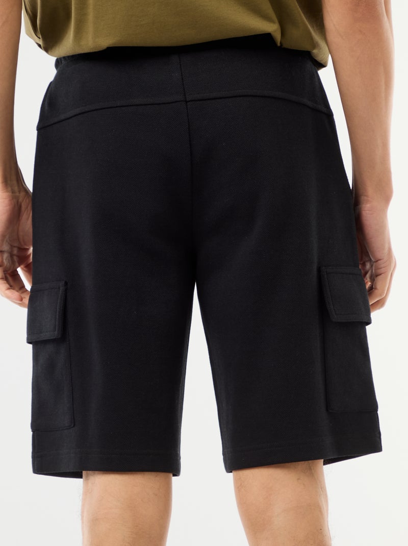 Bermuda de piqué de algodón multibolsillos Negro - Kiabi