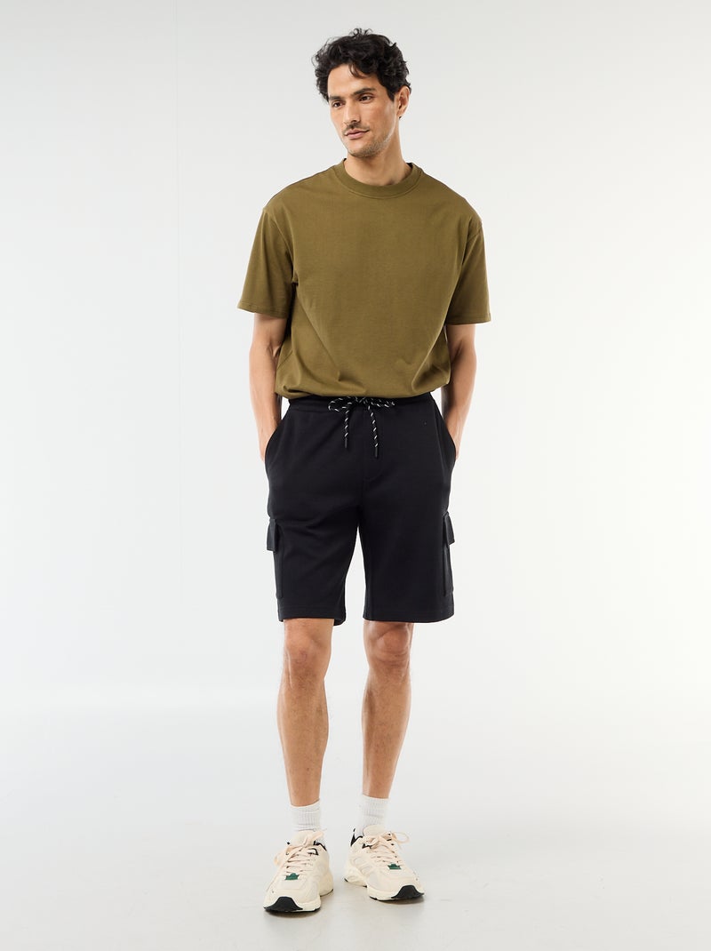 Bermuda de piqué de algodón multibolsillos Negro - Kiabi