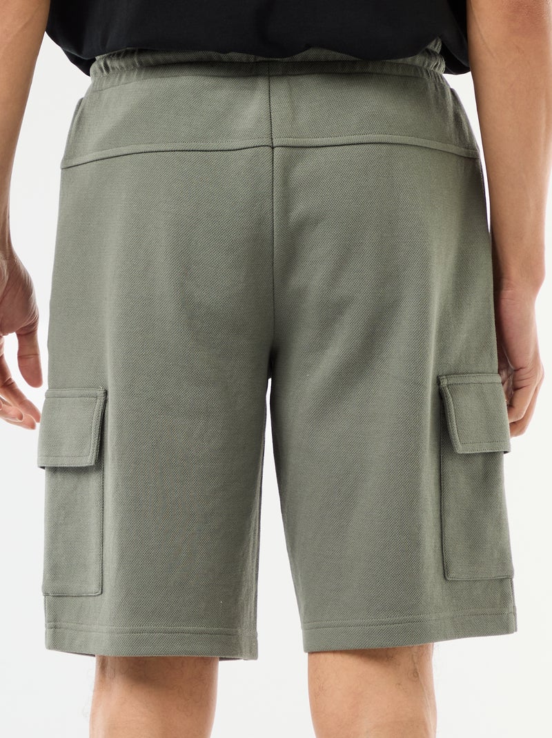 Bermuda de piqué de algodón multibolsillos Verde - Kiabi