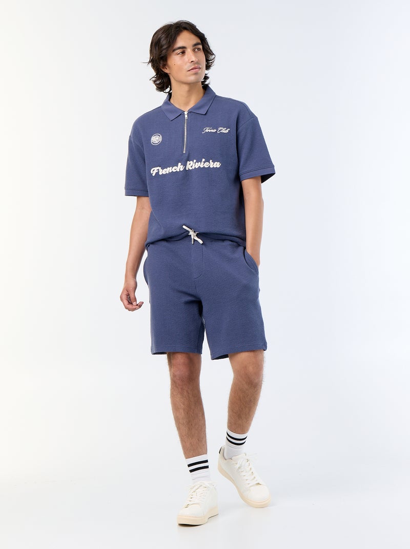 Bermuda de punto grueso liso Azul - Kiabi