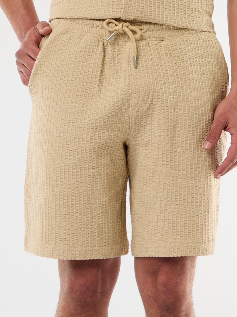 Bermuda de punto grueso liso Beige - Kiabi
