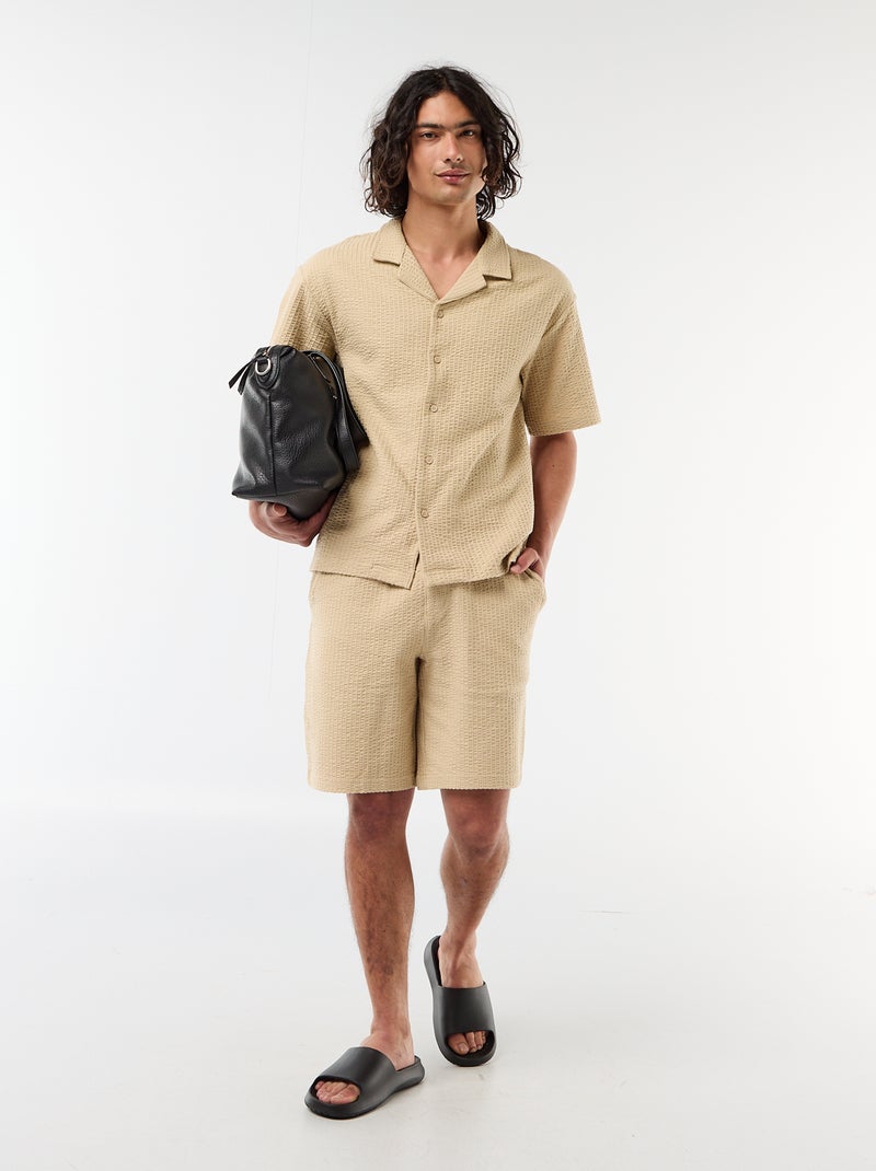 Bermuda de punto grueso liso Beige - Kiabi