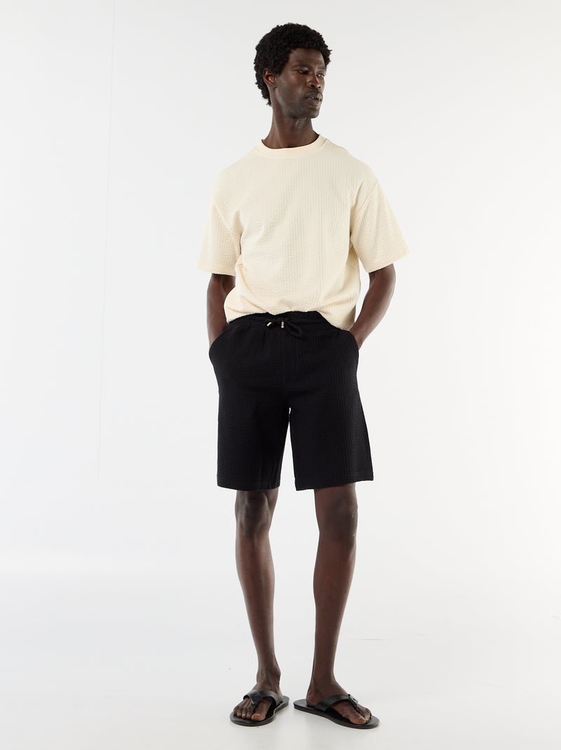 Bermuda de punto grueso liso Negro - Kiabi
