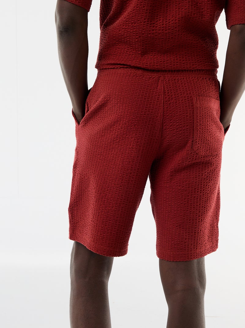 Bermuda de punto grueso liso Rojo - Kiabi