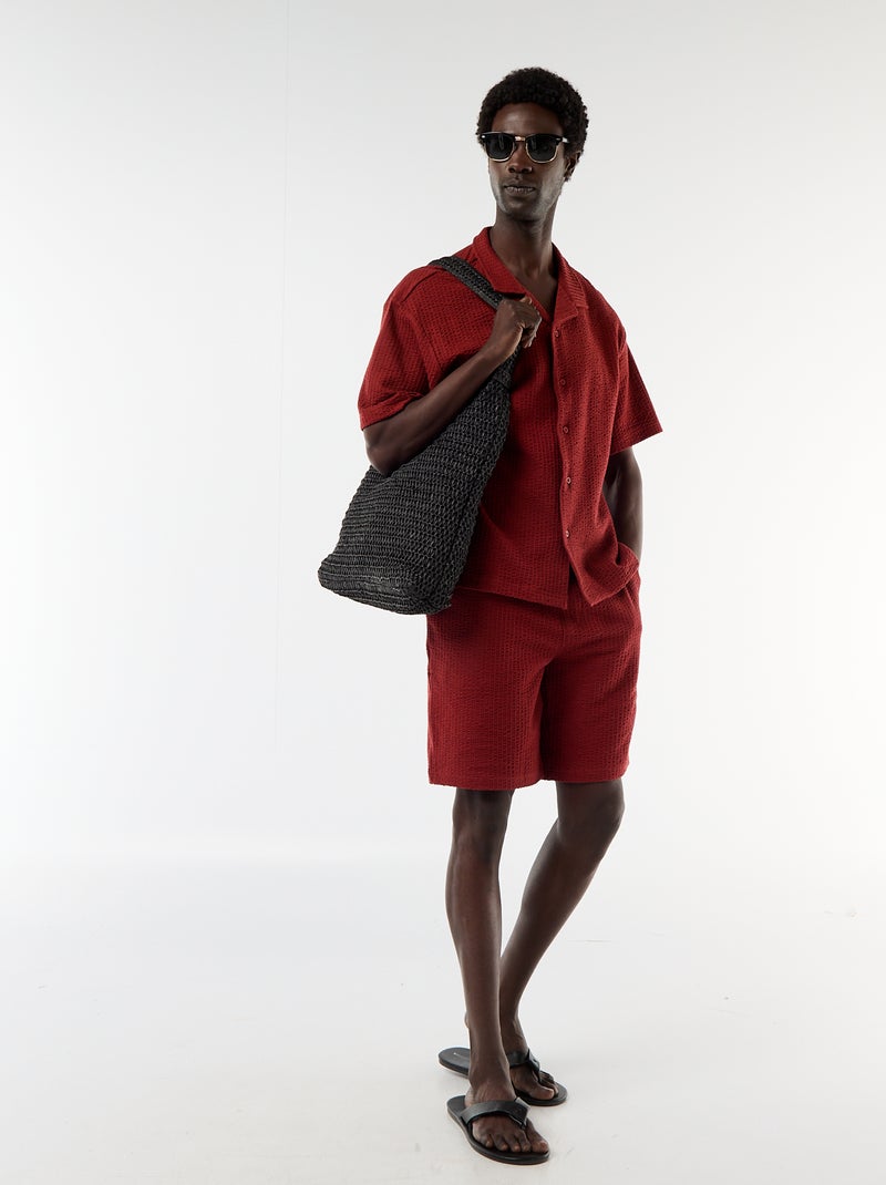 Bermuda de punto grueso liso Rojo - Kiabi