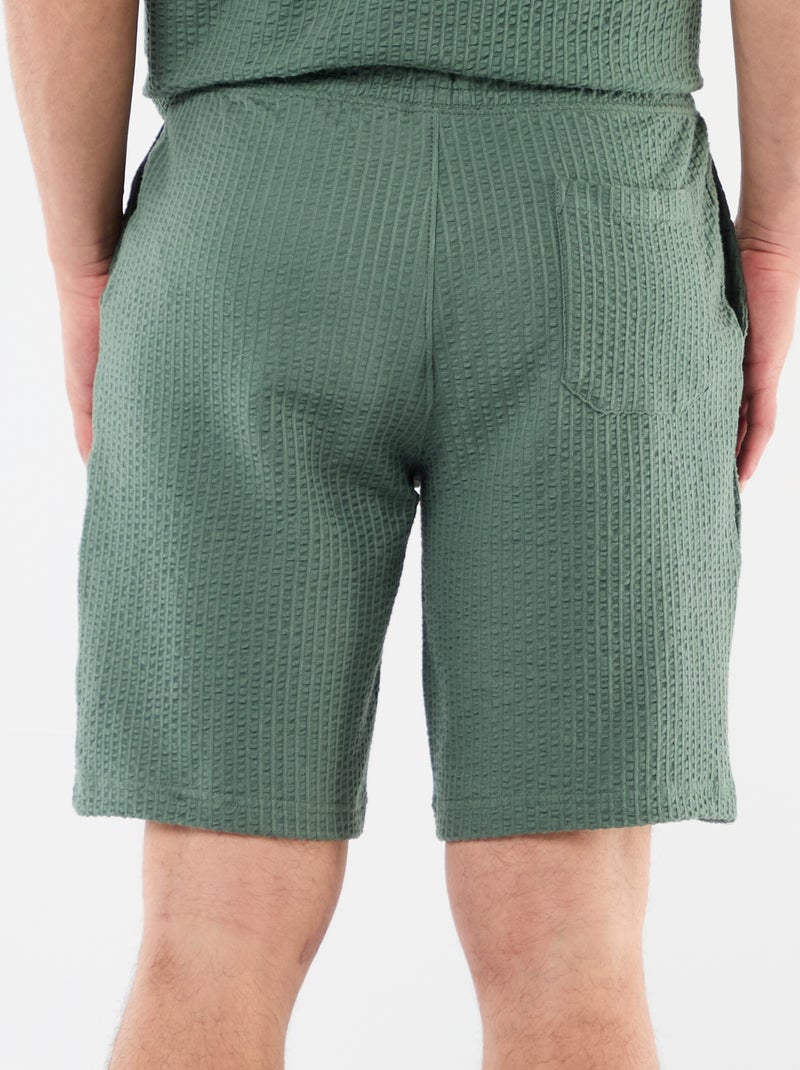 Bermuda de punto grueso liso Verde - Kiabi