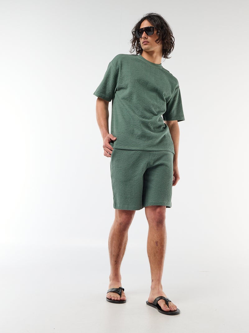 Bermuda de punto grueso liso Verde - Kiabi