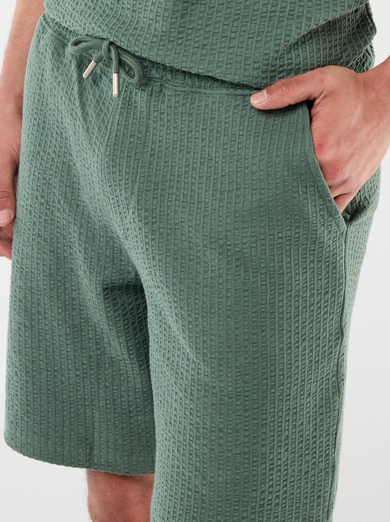 Bermuda de punto grueso liso Verde - Kiabi