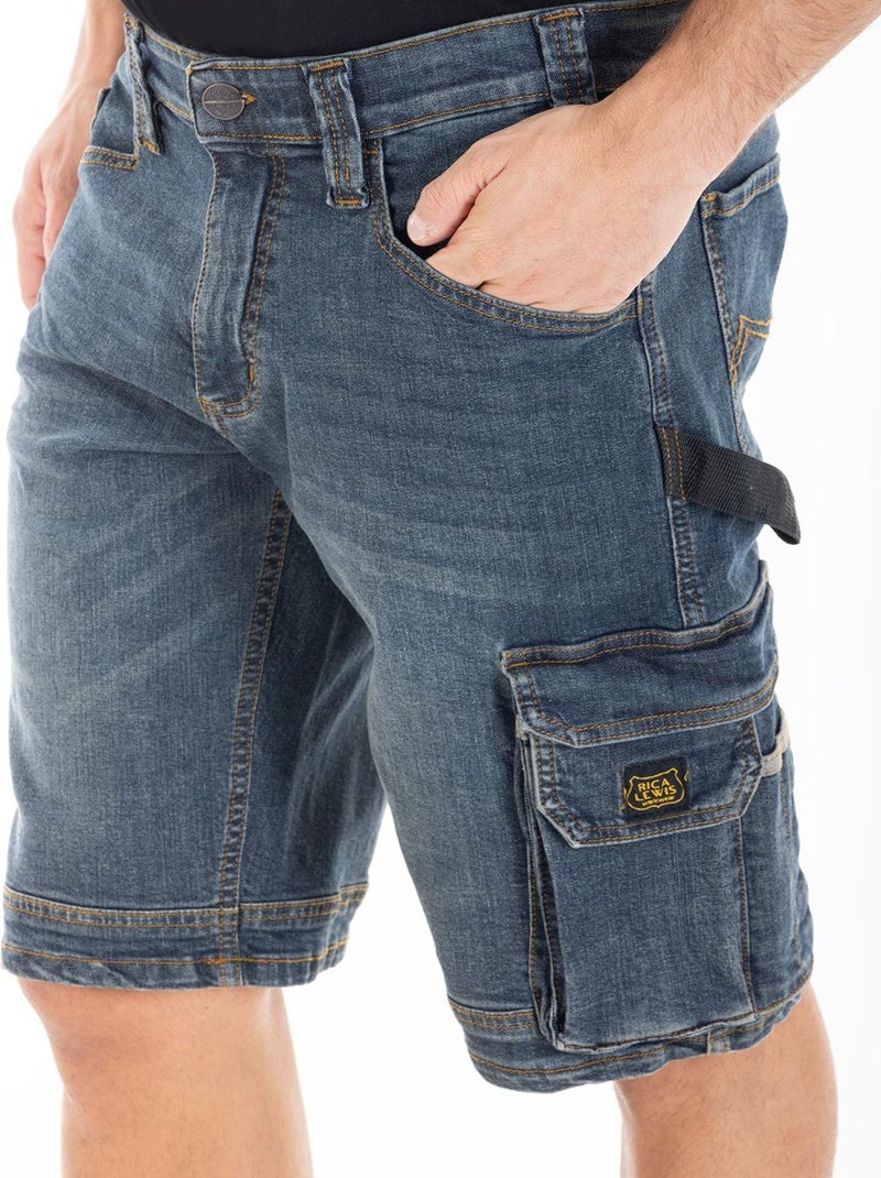 Bermuda de trabajo multipolso elástica sucio DENIM 'Rica Lewis' Azul - Kiabi