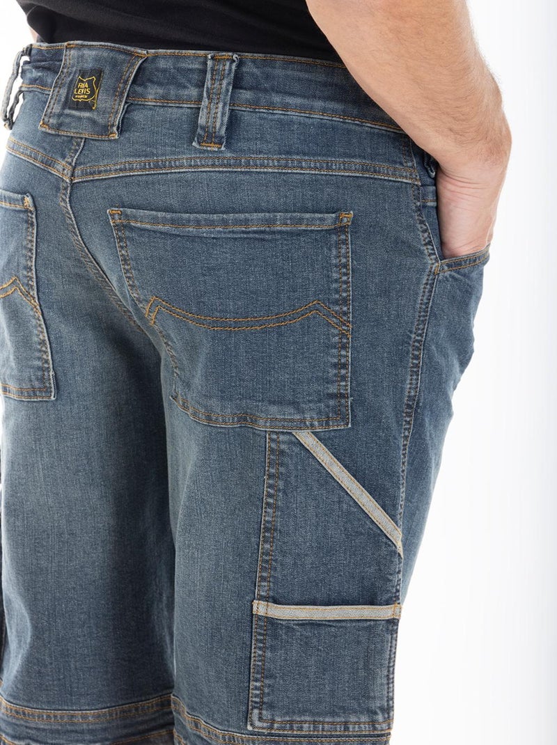 Bermuda de trabajo multipolso elástica sucio DENIM 'Rica Lewis' Azul - Kiabi