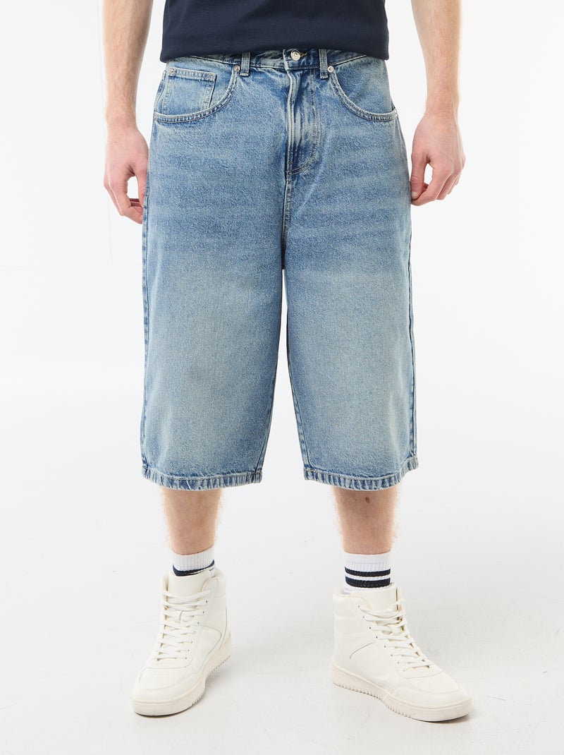 Bermuda largo denim de algodón Azul - Kiabi