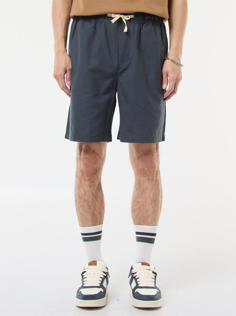 Bermuda liso de algodón y lino Azul - Kiabi