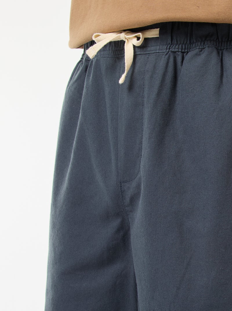 Bermuda liso de algodón y lino Azul - Kiabi