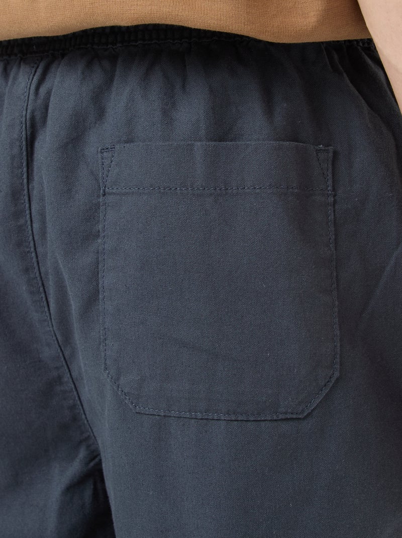 Bermuda liso de algodón y lino Azul - Kiabi