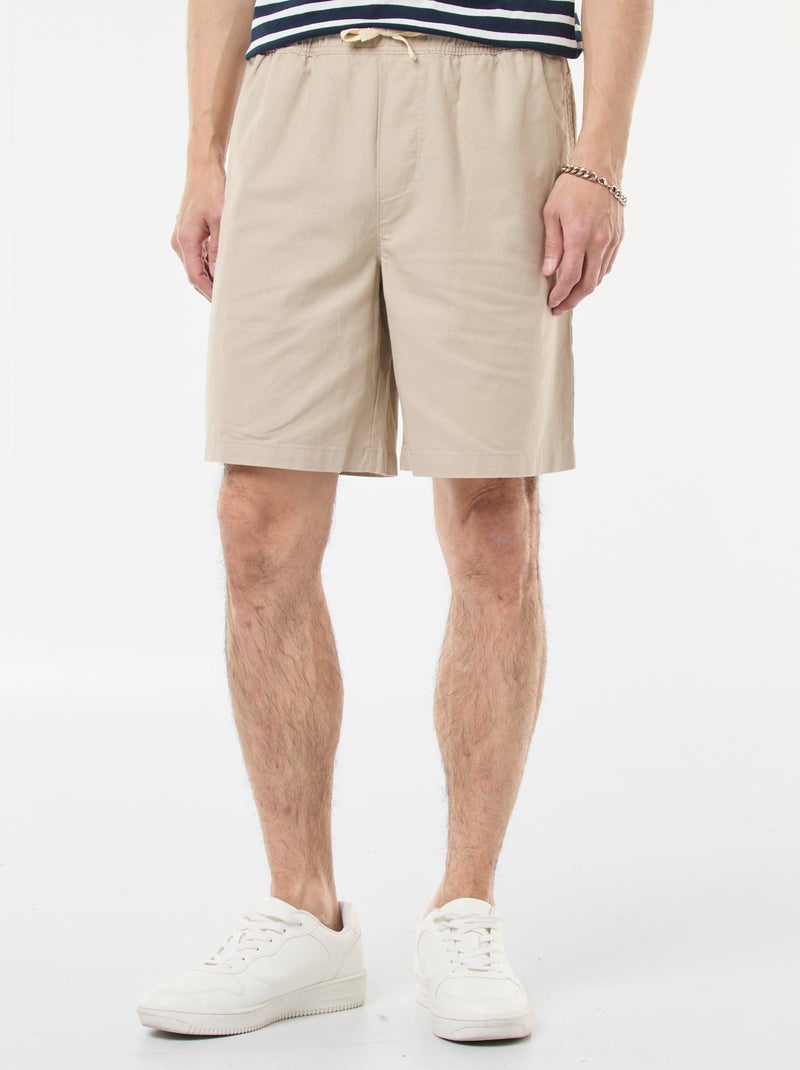 Bermuda liso de algodón y lino Beige - Kiabi